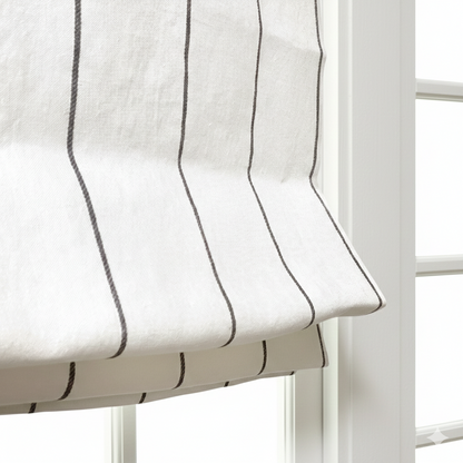 Light Green Wide Thin Striped 100% Linen Custom Made Flat Roman Shade/CL1003 - Classic & Modern Home