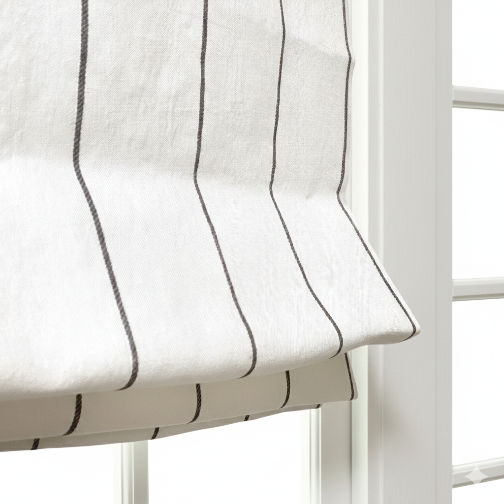 Wide Thin Striped 100% Linen Custom Made Flat Roman Shade/CL1003 - Classic & Modern Home