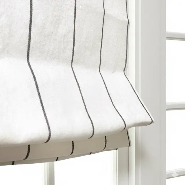 Light Green Wide Thin Striped 100% Linen Custom Made Flat Roman Shade, CL1003