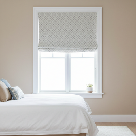 Seamless Light Green Diamond Cream Jacquard Flat Roman Shade / CL1187