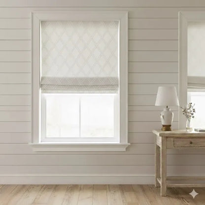 Embroidered Diamond Trellis Blend Linen Sheer Flat Roman Shade, CL1078
