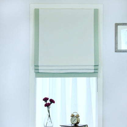 White Flat Roman Shades with Mint Trim/CL1010 - Classic & Modern Home