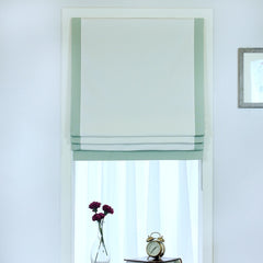 White Flat Roman Shades with Mint Trim/CL1010