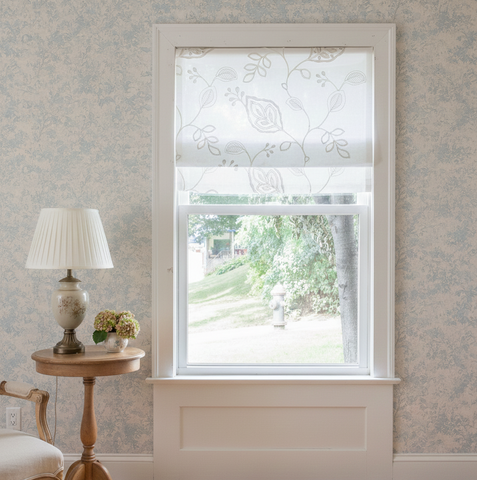 Natural & White Two-Tone Natural Linen Relaxed Roman Shade/CL1010