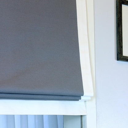 Gray 100% Natural Linen Flat Roman Shades with Banded White Trim/CL1010 - Classic & Modern Home