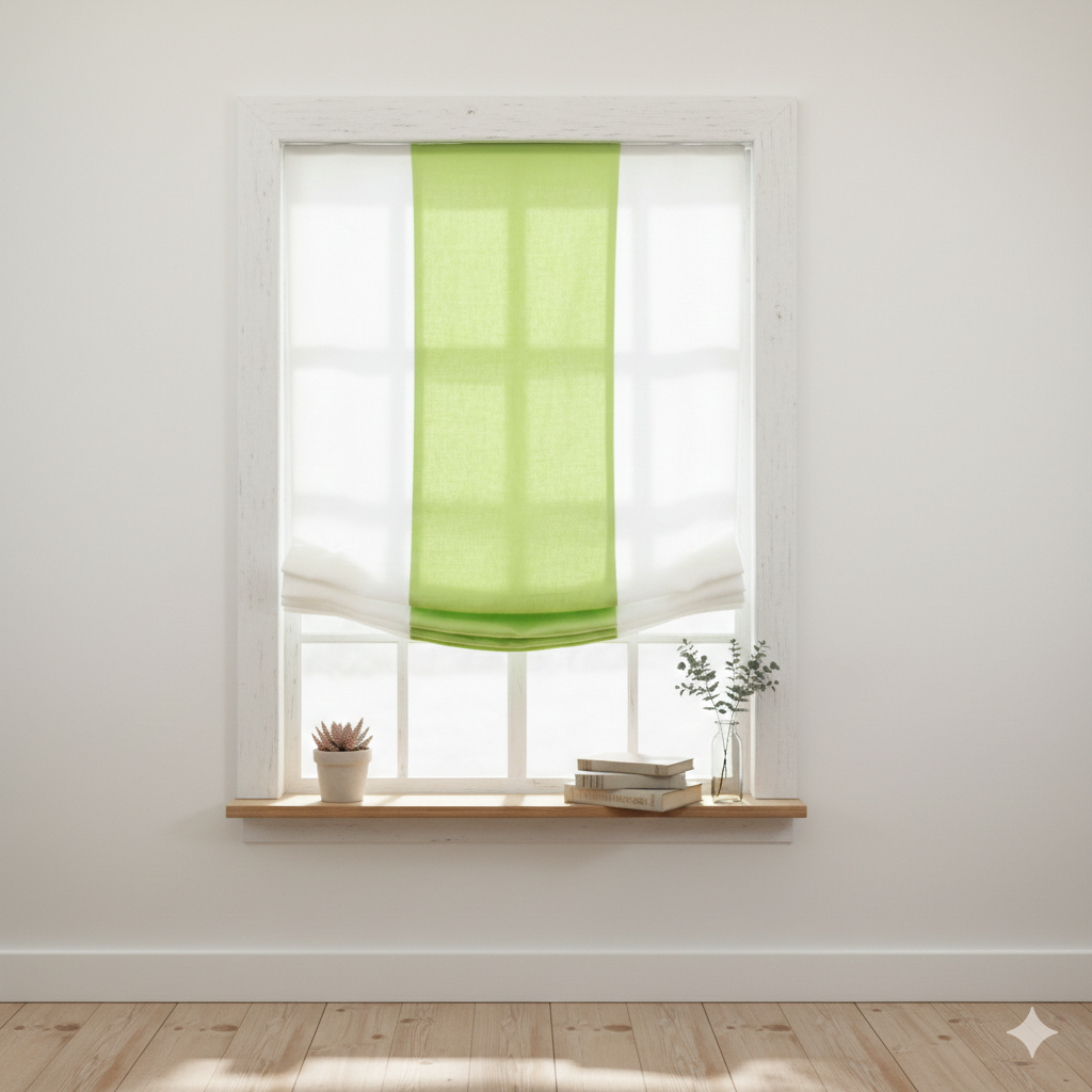 Green & White Two-Tone Natural Linen Relaxed Roman Shade/CL1010