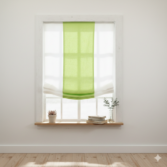 Green & White Two-Tone Natural Linen Relaxed Roman Shade | CL1010