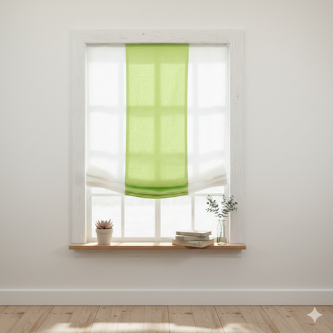 Green & White Two-Tone Natural Linen Relaxed Roman Shade/CL1010