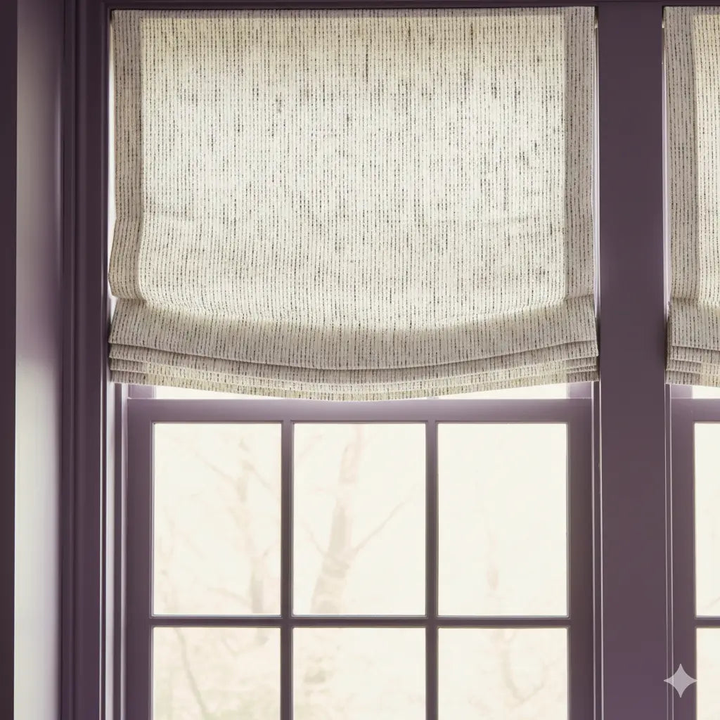 Window with a Roman shade in a Grey color