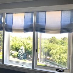 Blue & White Two-Tone Natural Linen Relaxed Roman Shade/CL1010 - Classic & Modern Home