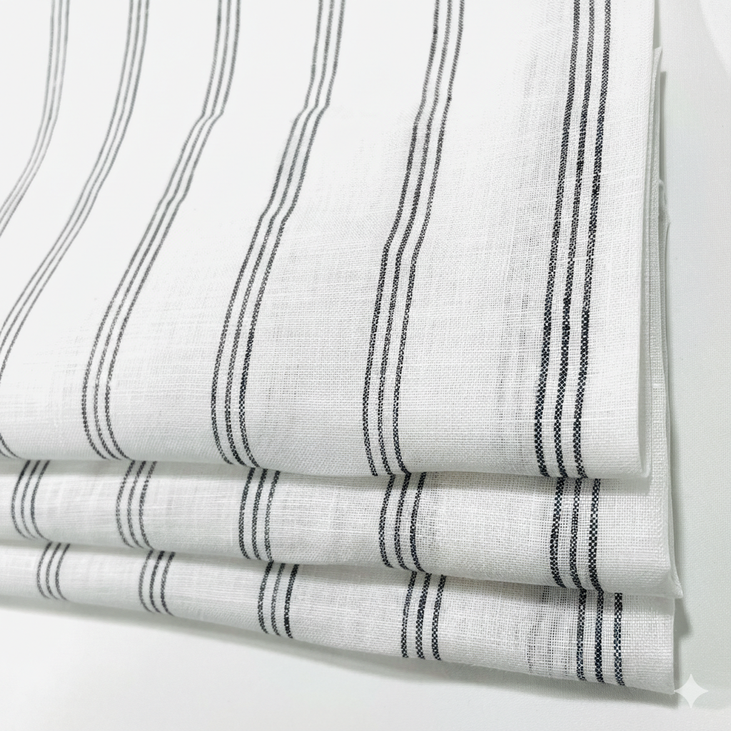 Dark Grey Thin Stripes 100% Natural Linen contemporary Flat Roman Shade/CL1044 - Classic & Modern Home