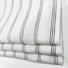 Dark Grey Thin Stripes 100% Natural Linen contemporary Flat Roman Shade/CL1044 - Classic & Modern Home