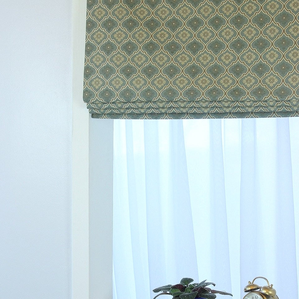 Khaki Sage Green Damask Jacquard Flat Roman Shade/CL1191 - Classic & Modern Home