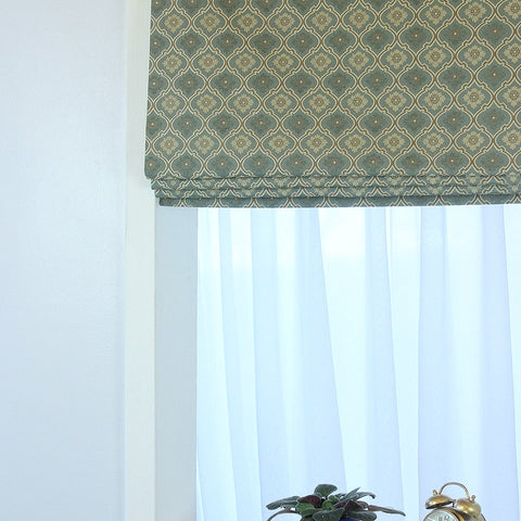 Khaki Sage Green Damask Jacquard Flat Roman Shade/CL1191