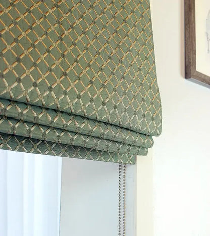 Green Beige Geometric Trellis Jacquard Fabric Flat Roman Shade, CL1187