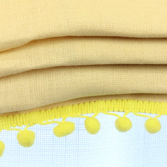 Yellow Linen Relaxed Roman Shade with Yellow Pom Pom, Blackout option/CL1010