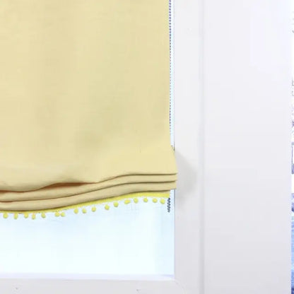 Yellow Linen Relaxed Roman Shade with Yellow Pom Pom | Blackout option | CL1010
