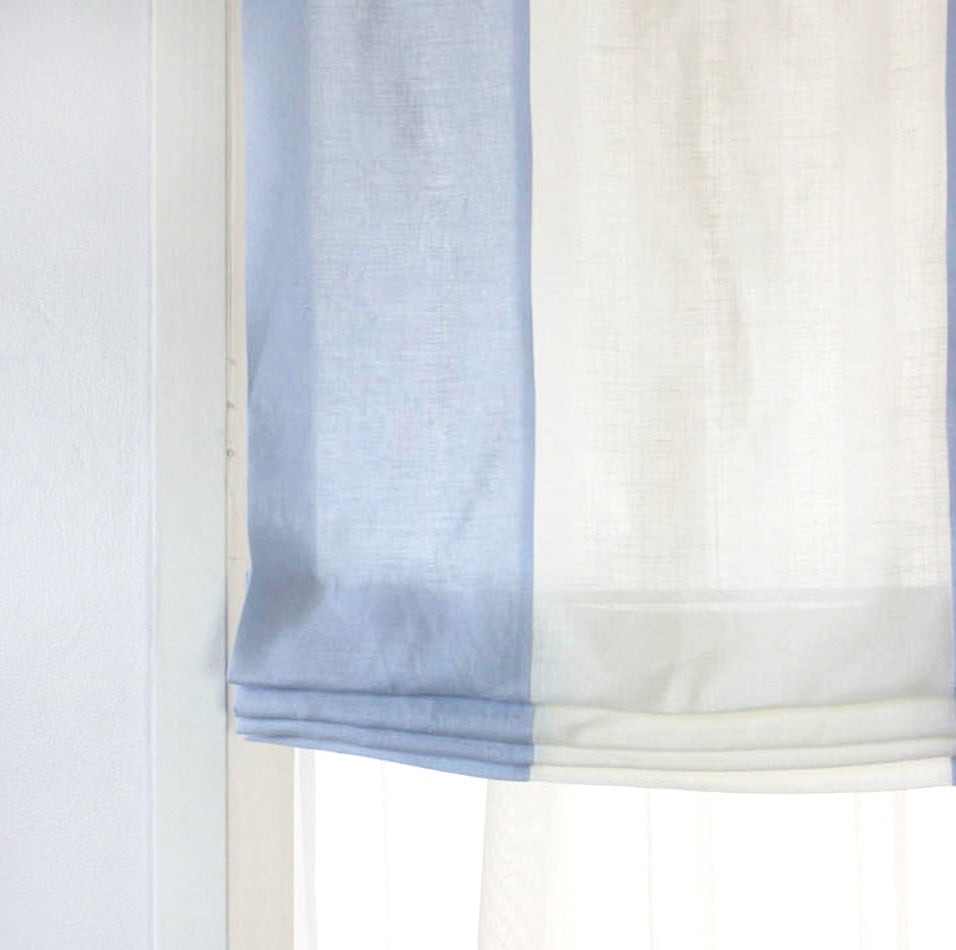 Blue & White Two-Tone Natural Linen Relaxed Roman Shade/CL1010 - Classic & Modern Home
