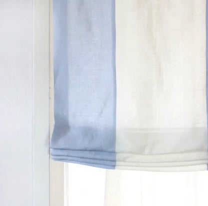 Blue & White Two-Tone Natural Linen Relaxed Roman Shade, CL1010
