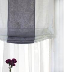 Light Grey & White Two-Tone Natural Linen Relaxed Roman Shade/CL1010