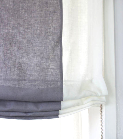 Light Grey & White Two-Tone Natural Linen Relaxed Roman Shade/CL1010