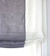 Light Grey & White Two-Tone Natural Linen Relaxed Roman Shade/CL1010