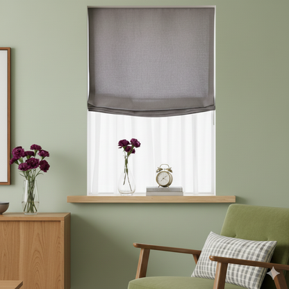 Light Grey Linen Relaxed Roman Shade, CL1010