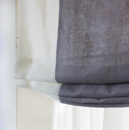 Light Grey & White Two-Tone Natural Linen Relaxed Roman Shade, CL1010