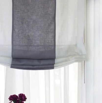 Light Grey & White Two-Tone Natural Linen Relaxed Roman Shade, CL1010