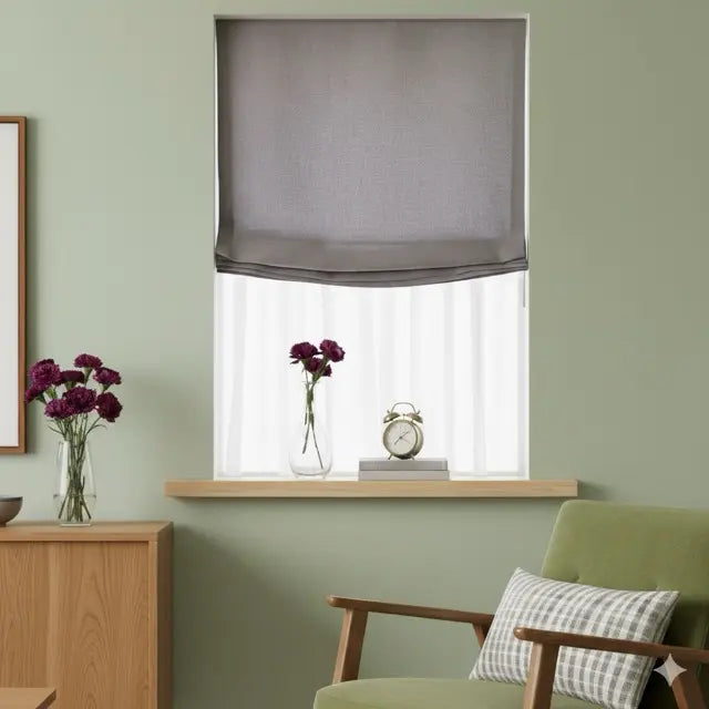 Light Grey Linen Custom Relaxed Roman Shade | CL1010