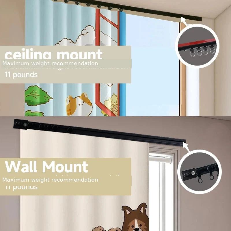 Self-adhesive curtain track ceiling mount and wall mount options, 11 pounds maximum, CH1017