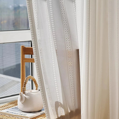White lace sheer curtain with sunlight casting lace shadows, CD1049