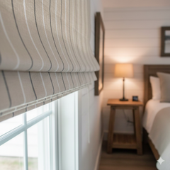 Natural 100% Linen Thin Stripe Flat Roman Shade - Classic & Modern Home