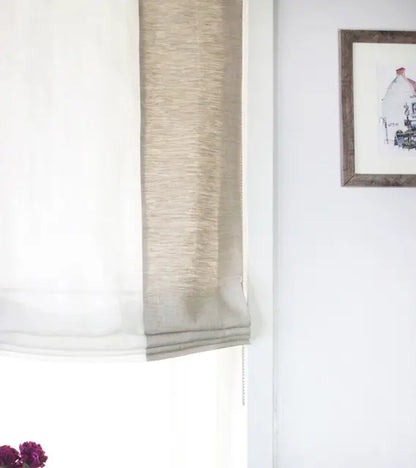 Natural & White Two-Tone Natural Linen Relaxed Roman Shade, CL1010