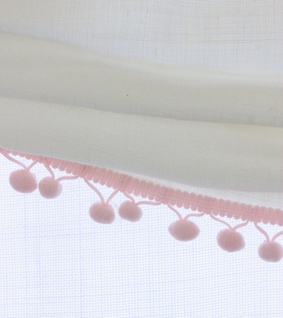 White Linen Relaxed Roman shade with Pink Pom Pom/CL1010 - Classic & Modern Home