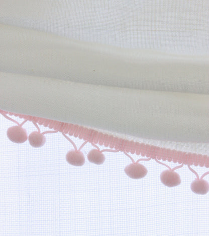 White Linen Relaxed Roman shade with Pink Pom Pom/CL1010 - Classic & Modern Home
