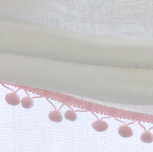 White Linen Relaxed Roman shade with Pink Pom Pom | CL1010