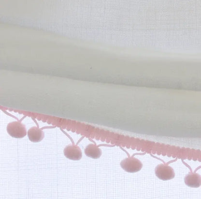 White Linen Relaxed Roman shade with Pink Pom Pom | CL1010