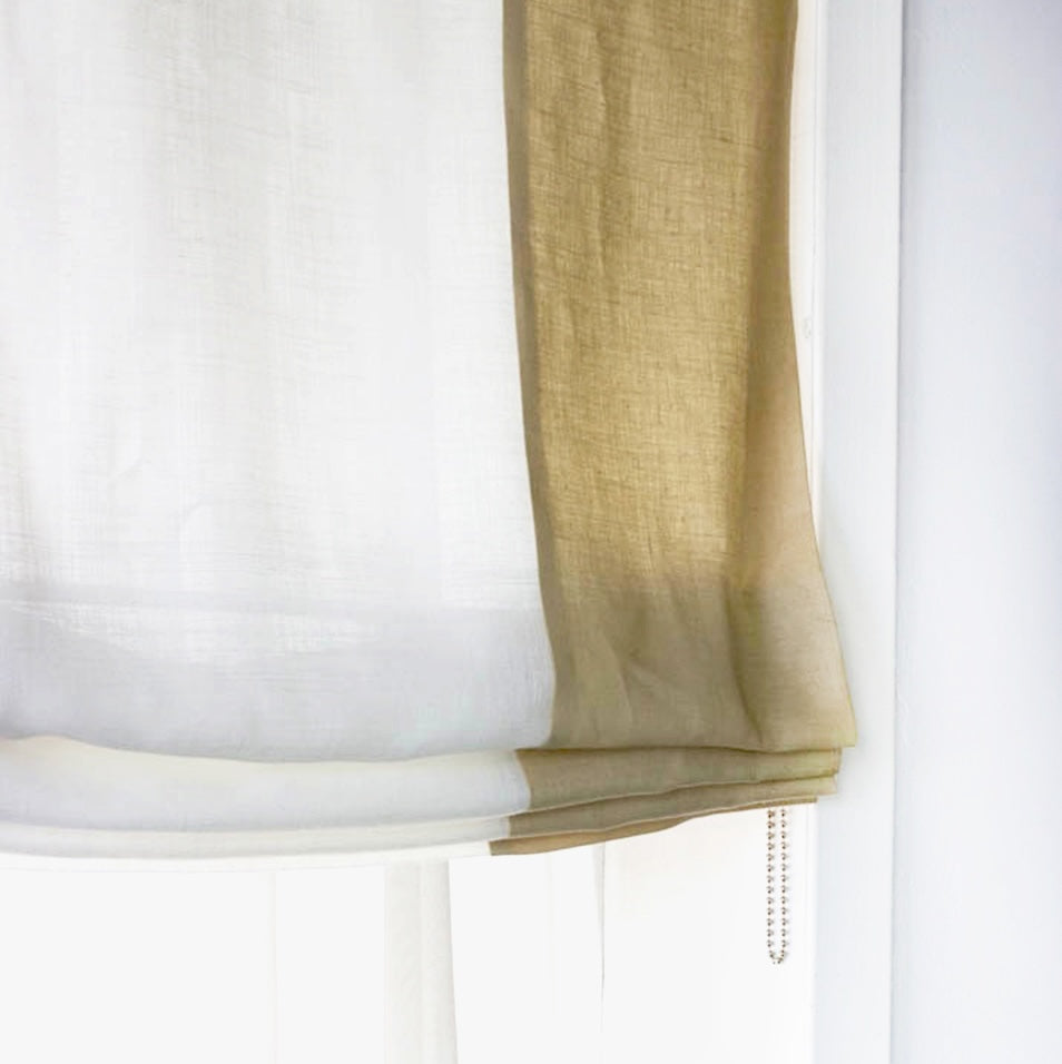 Parchment White 2 color Combo 100% Linen Relaxed Roman Shades, CL1010