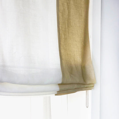 Parchment White 2 color Combo 100% Linen Relaxed Roman Shades, CL1010