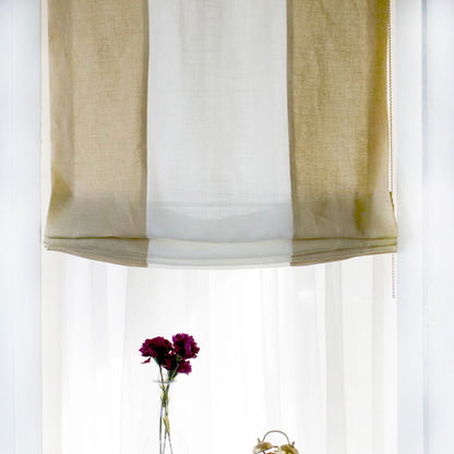 Parchment White 2 color Combo 100% Linen Relaxed Roman Shades, CL1010