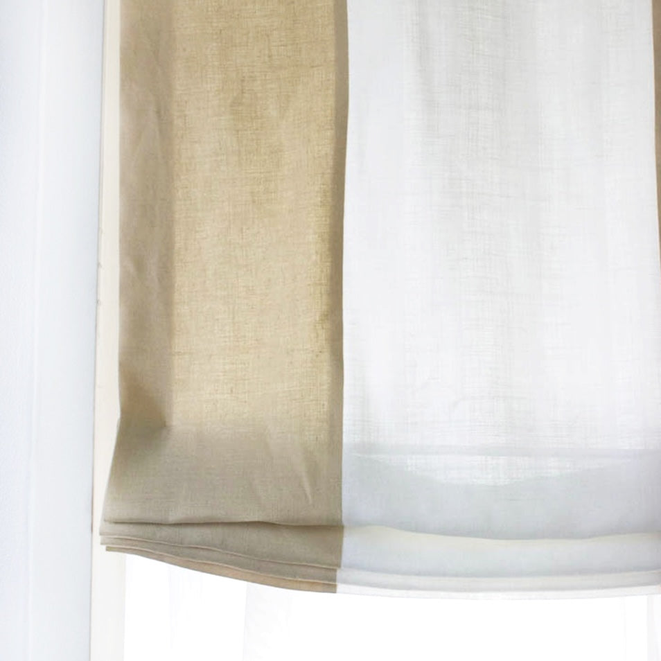 Parchment White 2 color Combo 100% Linen Relaxed Roman Shades, CL1010