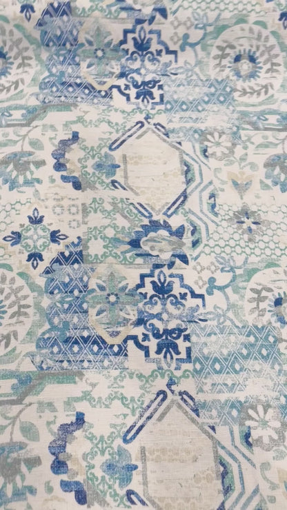 Bohemian Medallion Mosaic Geometric Contemporary Linen Custom Roman Shade, CL1036
