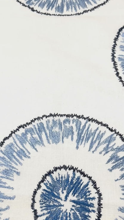 Retro Stitch Sunburst Embroidery Linen Relaxed Roman Shade, CL1018
