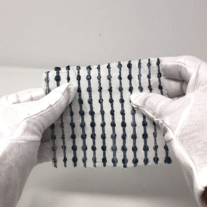 Dot Embroidered Blue Indigo Stripe Sheer Blend Linen Fabric Flat Roman Shade, CL1032