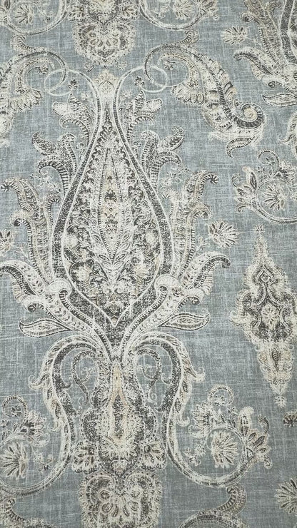 Vintage Damask Grey Linen Custom Flat Roman Shade, CL1188