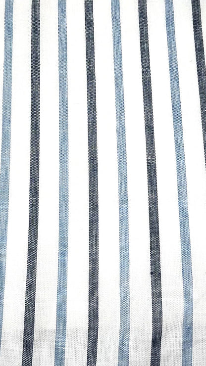 Blue Grey Striped 100% Natural Linen Fabric By The Yard, 53"Width, CL1046