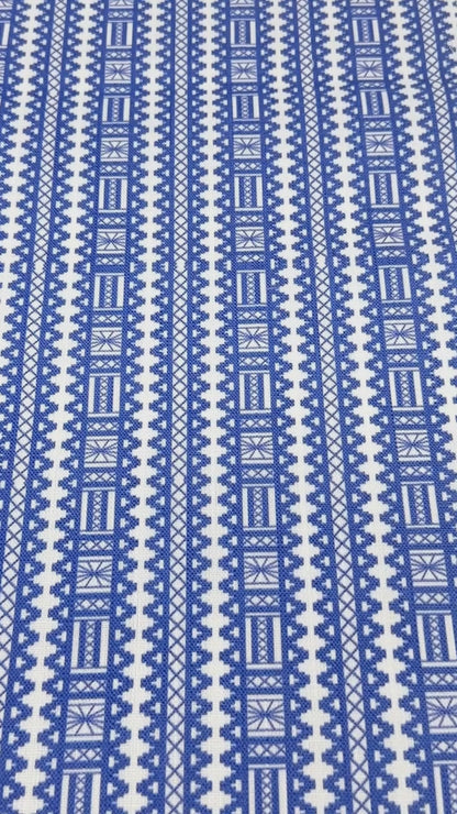 Geometric Folk Art Stripe Faux Linen Farmhouse Roman Shade, CL1093