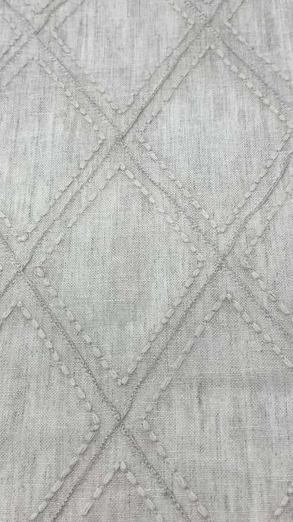 Embroidered Diamond Trellis Blend Linen Sheer Fabric By The Yard, 54" Width, CL1078