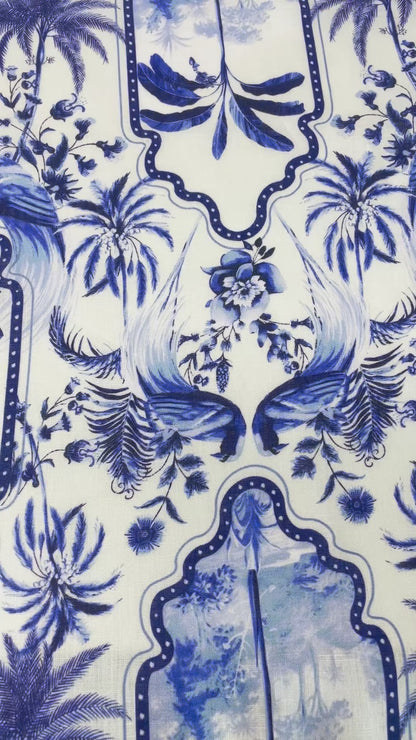 Palm Tree Tropical Handkerchief Light Weight 100% Linen Fabric By The Yard, 57"Width, CL1108